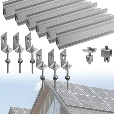 Produktbild von Solarmodul Halterung Set Blechdach Dach Befestigung Stockschraube Schiene für 2 Solarpaneele