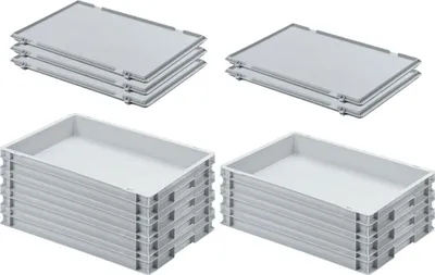Produktbild von SuperSparSet 5x Eurobehälter mit geschlossenem Griff und Scharnierdeckel | HxBxT 7,5x40x60cm | 15 Liter | Grau | Eurobox, Transportbox, Transportbehälter, Stapelbehälter