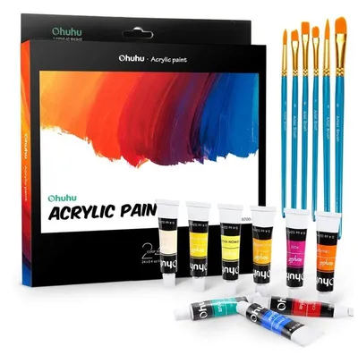 Imagen del producto de Pinturas acrílicas OHUHU, juego de 24 colores + 6 pinceles