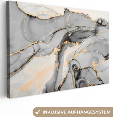 Produktbild von MuchoWow® - Leinwandbilder - Marmor - Gold - Grau, Wandbild, Wanddeko Bilder Wohnzimmer, 120x80 cm