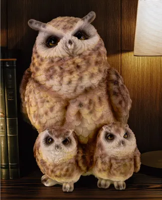 Produktbild von Dekofigur Eule mit 2 Babys weiß - Skulptur 17 cm Deko Figur Vogel Geschenk Uhu