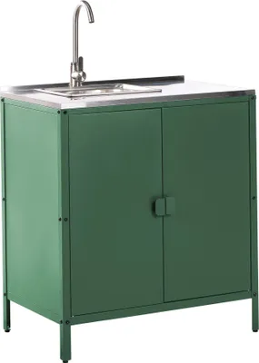Produktbild von BELIANI Outdoor-Küchenschrank mit Spüle Grün Stahl 80 x 50 x 90 cm mit Edelstahlplatte Modern für Garten Draußen Ausstattung Outdoor-Küchenmöbel
