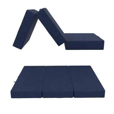 Image de Matelas pliant POKAR Matelas pliant en 3 parties Matelas d'invité Lit de camp Lit pliant, Taille:140 x 195 x 15 cm, Couleur:Bleu foncé