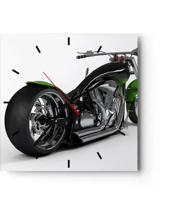 Produktbild von Wanduhr - Quadrat - Glasuhr - Motorrad Chrom Schlauch Reise - 40x40cm - Schleichendes Uhrwerk - Lautlos - zum Aufhängen bereit - Dekoration Modern - Wanddekoration aus Glas - C3AC40x40-1548