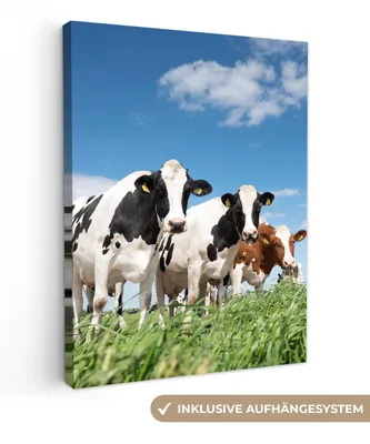 Produktbild von MuchoWow® - Leinwandbilder - Kühe - Landleben - Weide - Natur - Tiere, Wandbild, Wanddeko Bilder Wohnzimmer, 90x120 cm
