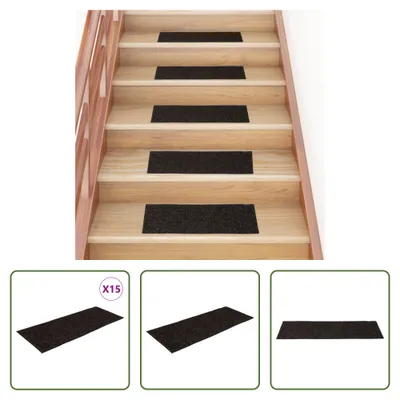 Image de The Living Store Tapis d'escalier autocollant 15 pcs. Rectangulaire 60x25 cm Marron