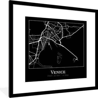 Produktbild von MuchoWow® Gerahmtes Poster Stadtplan - Venedig - Karte - Venedig 40x40 cm - Poster mit Schwarzem Bilderrahmen Wandposter Rahmen Foto Bilder - Poster - Plakat im Rahmen