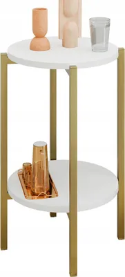 Zdjęcie produktu dla Stolik pomocniczy okrągły nowoczesny z półką 35x35x62 cm metalowy złoty