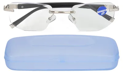 Produktbild von Presbyopie-Brille, blaues Licht, blockiert Männer, rahmenlose High-Definition-Linse für ältere Menschen + 200 silberne Brillenbügel