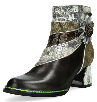 Produktbild von Laura Vita Damen Stiefelette mit floralen Details und Blockabsatz Carla 13, Größe:37 EU, Farbe:Braun