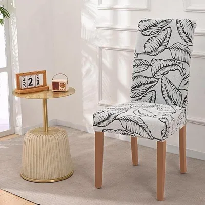 Image de Ensemble de 6 housses stretch pour chaises, en tissu jacquard – universelles pour les chaises de salle à manger sans accoudoirs (hauteur du dossier de 45 à 60 cm), respirantes