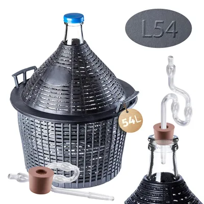 Productafbeelding van KADAX glazen gistvatset "Alatri", met kunststofmand en gistaccessoires, rubberen afsluiting, gistbuis van kunststof, fles, 54 liter