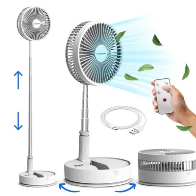 Zdjęcie produktu dla Vulpes Goods Składany wentylator stołowy, wentylator stojący, wentylator podłogowy, z pilotem, mini wentylator, regulowany, 4 w 1, cichy, 12dB