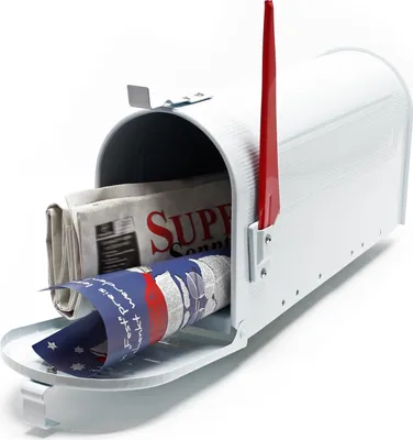 Image de Wiltec Boîte aux lettres design style américain, 180 x 220 x 480 mm, Couleur blanche, Acier galvanisé, Boîte postale US Mailbox avec fanion rouge