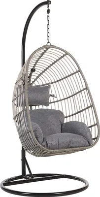 Produktbild von BELIANI Hängesessel Grau Rattan mit schwarzem Stahl-Gestell inkl. Kissen Outdoor Indoor Boho Stil