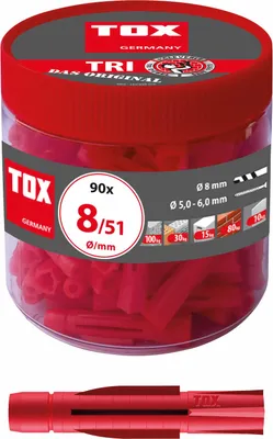 Immagine prodotto di TOX 010260051 TOX TRI 8/51 010260051 Universaldübel Ø 8 mm x 51 mm, 90 St.