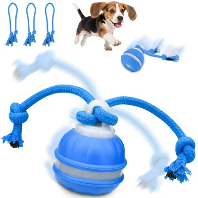 Produktbild von Interaktives Hundespielzeug, interaktiver Ball für Hunde, Hundeball, Hundeball mit 3 Kauschnüren, elektrischer Hundeball, macht Vogelgeräusche, ideal für kleine Hunde und Welpen