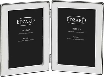 A silver-colored double photo frame is shown against a white background.
