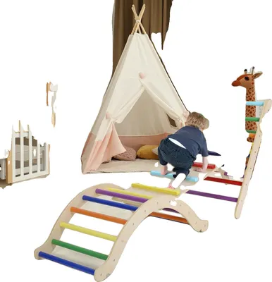 Immagine prodotto di Triangolo di arrampicata per bambini, set 3 in 1 con scivolo, in legno, supporta fino a 60 kg