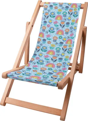 Image de Dreamroots Chaise longue enfant pliable bois, jusqu'à 130 kg, Chaise longue pliable avec dossier inclinable en 3 positions, Happy Childhood