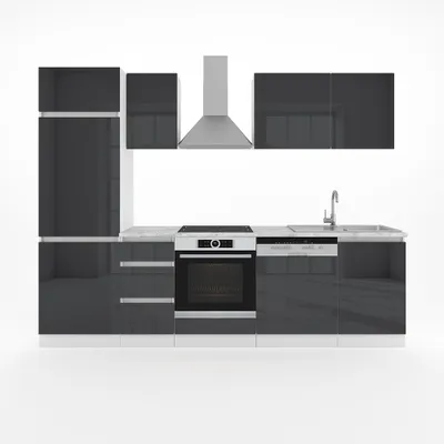 Immagine prodotto di Cucina componibile Vicco Optima Antracite lucido/bianco 270 cm senza piano di lavoro, senza maniglie, Model 28652