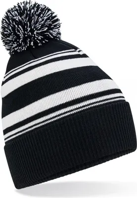 Produktbild von Beechfield B473R | Striped Fan Beanie - Farbe: Black/White - Größe: One Size