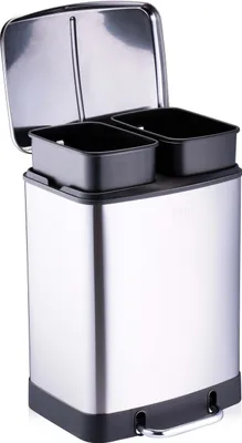Image de Dirt Devil Poubelle à pédale 2 x 12L - Poubelle 2 compartiments - Système de tri des déchets Poubelle avec Soft Close - Inox - 36,9 x 34,3 x 50,3 CM - Argent
