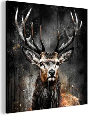 Produktbild von MuchoWow Wanddekoration Metall Metallbild Wandkunst 50x50 cm Hirsch - Schwarz - Tier - Hirschkopf MuchoWow Aluminium Gemälde - Alubild - Industrial