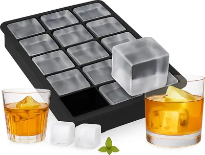 Obrázok produktu pre 3 x silikónová forma na ľadové kocky, na kocky s priemerom 3,5 cm, bez obsahu BPA, na koktaily, VxŠxH: 3,5 x 19,5 x 12,5 cm, čierna