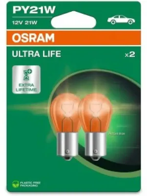 Produktbild von 2 Glühlampen Blinkleuchte PY21W 12V 21W BAU15s OSRAM ULTRA LIFE für diverse PKW