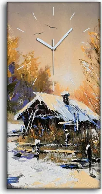 Produktbild von Wohnzimmer-Bild Leinwand Uhr Geräuschlos 30x60 Hütte im Wald Winter Landschaft - weiße Hände