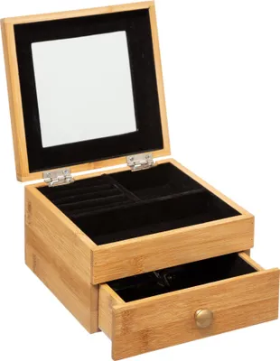 Zdjęcie produktu dla Szkatułka na biżuterię BAMBOO z lusterkiem, 15x15x9,5 cm