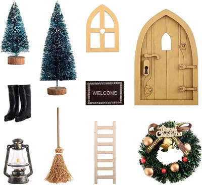 Produktbild von hausleben Wichteltür Set 10-teiliges – DIY Weihnachtsdeko Komplettset zum Basteln & Gestalten – Wichtel-Zubehör mit Miniaturen –  Weihnachts-Wichtelwelt für Zuhause, Adventskalender