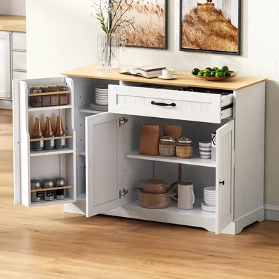 Obrázok produktu pre Merax príborník komoda, 3 dvierka, 1 zásuvka, moderná bufetová skriňa do jedálne, obývačky, 107 cm（B） Komoda, biela+prírodná