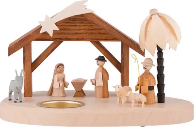 Produktbild von Teelichthalter mit Weihnachtskrippe (11cm) von Dregeno Seiffen