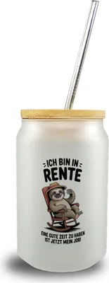 Produktbild von Faultier Ruhestand Trinkglas mit Bambusdeckel für Rentner