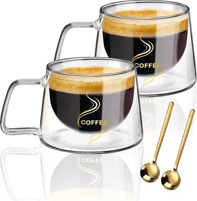 Produktbild von Famanu Latte Macchiato Gläser Set 2 x 200 ml - Doppelwandige Gläser mit Henkel
