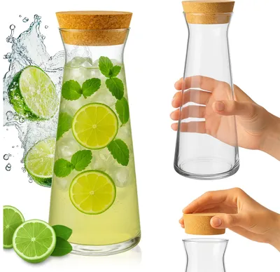 Zdjęcie produktu dla SuperButelki - Karafka szklana z korkiem Emma, 1000ml, 1l, na wodę, lemoniadę, soki, napoje, uniwersalna, styl i wygoda na Twoim stole!