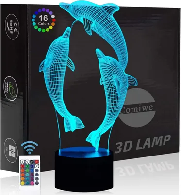 Obrázek produktu pro Noční lampa Delfín - 3D iluzní lampa - LED atmosférická lampa s dálkovým ovládáním - 16 barev