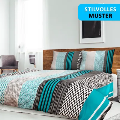 Produktbild von Sentidos Türkis Bettwäsche Set 135x200cm 4teilig %100 Baumwolle mit Reißverschluss, geeignet für Winter oder Sommer