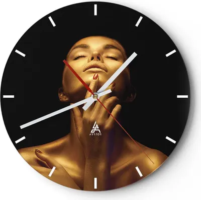 Produktbild von Wanduhr - Rund - Glasuhr - Gold Frau Stück - 40x40cm - Schleichendes Uhrwerk - Lautlos - zum Aufhängen bereit - Dekoration Modern - Wanddekoration aus Glas - C3AR40x40-4573