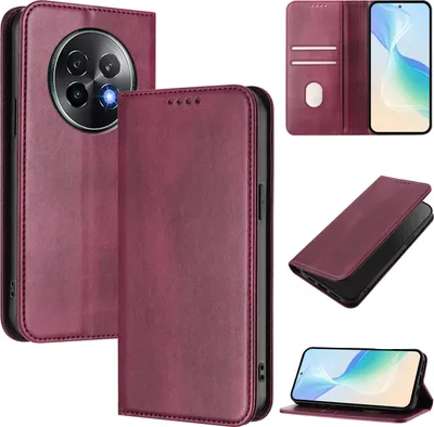 Produktbild von Handyhülle für Realme 13+/Realme 13 Pro, Vintage Leder RFID Schutz Kartenfach Standfunktion Magnetische Klapphülle Rot