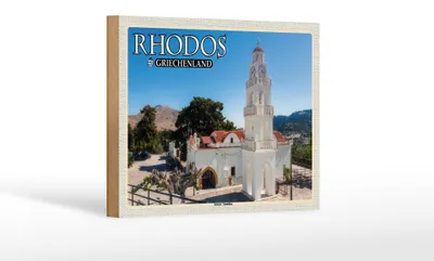 Produktbild von Holzschild Reise 18x12 cm Rhodos Griechenland Kloster Tsambika Dekoration