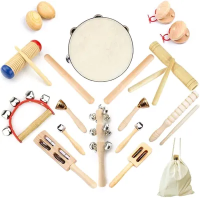Produktbild von Ulifeme Musikinstrumente Set, hölzerne Percussion Set Children, Baby Kleinkinder, reines Holzspielzeug, Musikrhythmus in Baumwollbeutel, Pack 23
