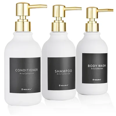 Immagine prodotto di Set di dispenser per sapone, 3 pezzi, capacità 500 ml, con pompa dorata, per il bagno