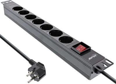 Produktbild von InLine® 19" Steckdosenleiste, 7-fach Schutzkontakt, mit Schalter, 2m, schwarz