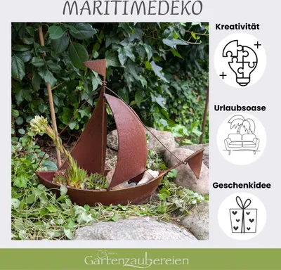 Produktbild von Segelboot Deko ,Pflanzenschiff ,Maritime Deko ,Gartendeko Schiff Metall Edelrost