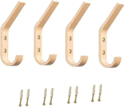 Produktbild von 4 Stück Holz J Typ Garderobenhaken Single Organizer Hut Kleiderbügel Sicher und Umweltfreundlich Handtuch Wandhaken Geeignet für Küche und Schlafzimmer