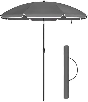 Produktbild von Strandschirm, Gartenschirm, Stangenschirm, UPF 50+ UV-Schutz, Sonnenschirm, Durchmesser 160cm, grau