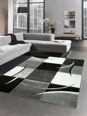 Image de Tapis design Tapis de salon carreaux gris crème noir Taille - 80 x 300 cm